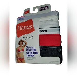 Hanes 3 PK Originals Women's Breathable Cotton Stretch Thongs Underwear Sz 9/2XL